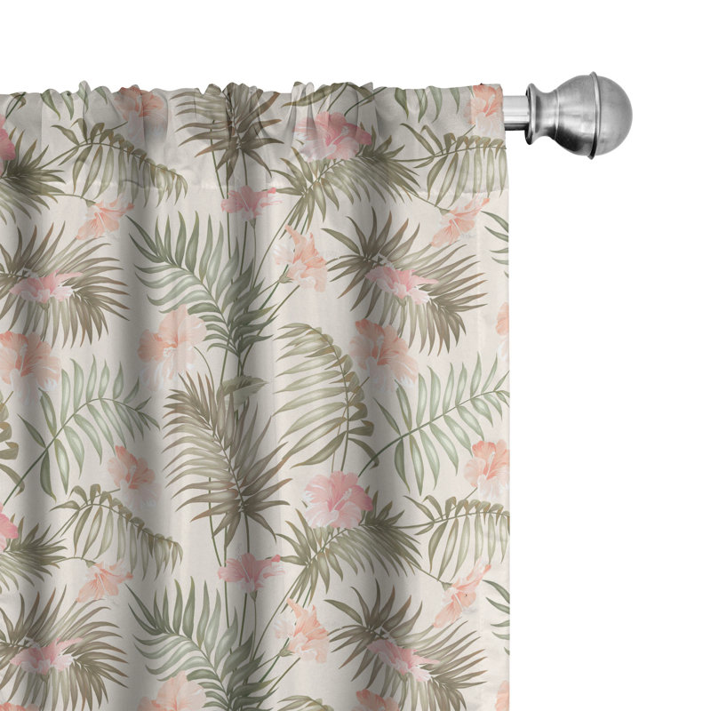 Palm Floral Semi-Sheer Rod Pocket Curtain Panels, 28" x 63"