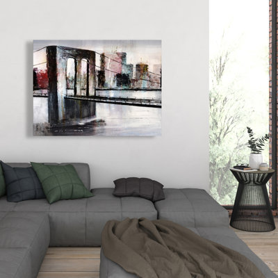 Abstract Bridge Cityscape - Office Pink Canvas for Home Decor