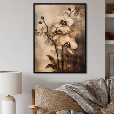 " Brown Exotic Orchids Elegance " Mixed Media and Color Photography Print