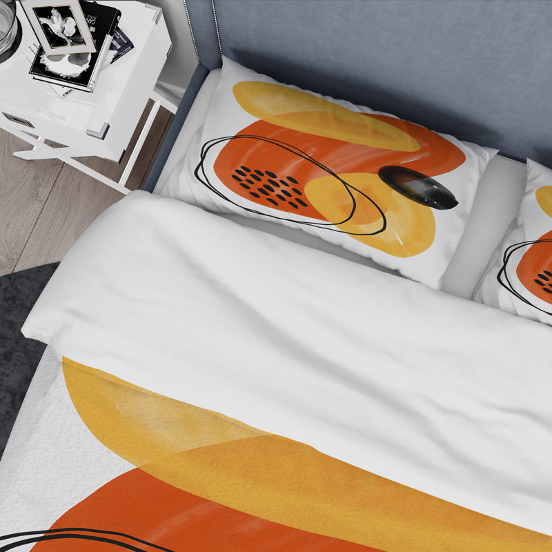 Minimal Abstract Shapes With Polka Dot Cloud II - Ensemble de housse de couette moderne - Microfibre de polyester
