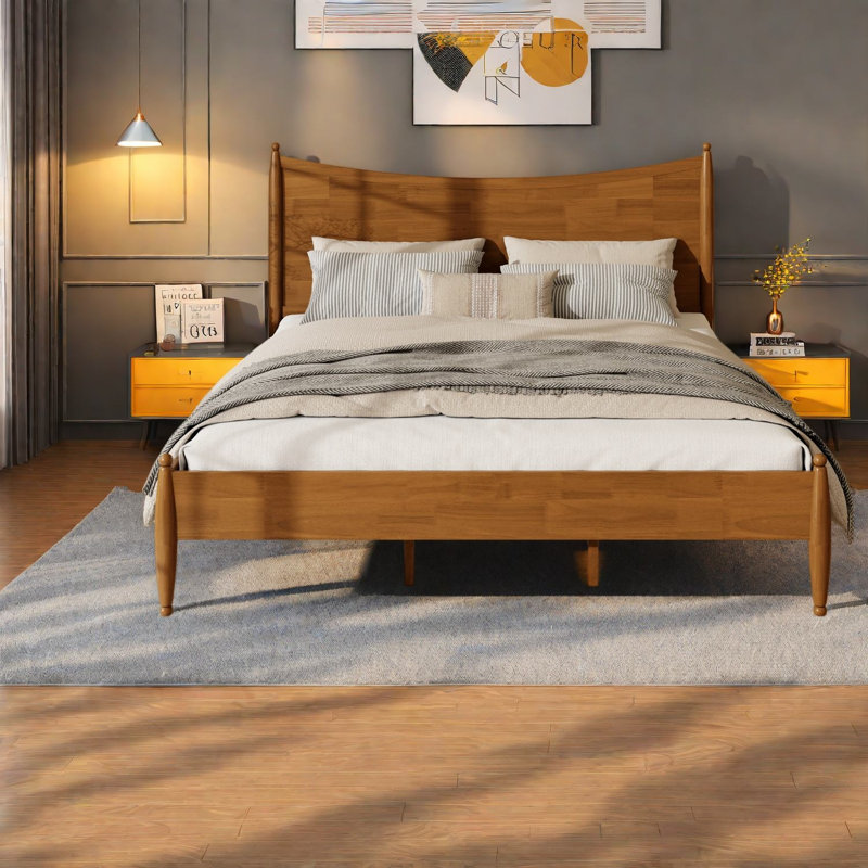 Lits robustes de taille King, cadre de lit en bois massif, style classique moderne pour la maison, Brun 2