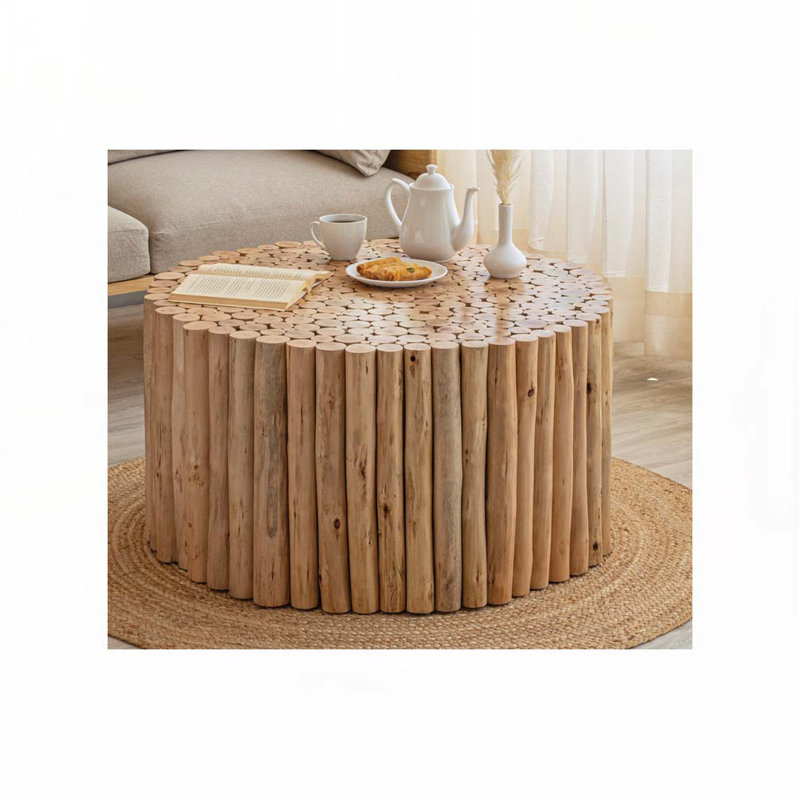 Wood Top Coffee Table with Solid Base, Natural