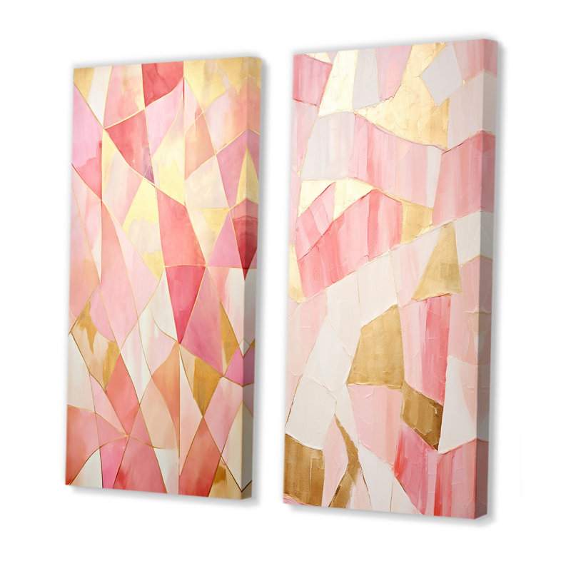Tessellations roses et dorées - ensemble de 2 reproductions d'art abstrait, H 28 po x l 25 po, Toile tendue