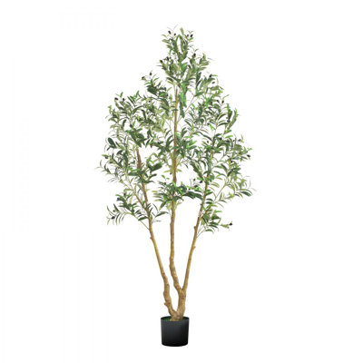 7FT Artificial Olive Tree Tall Fake Plant with Black Pot for Home Office Use