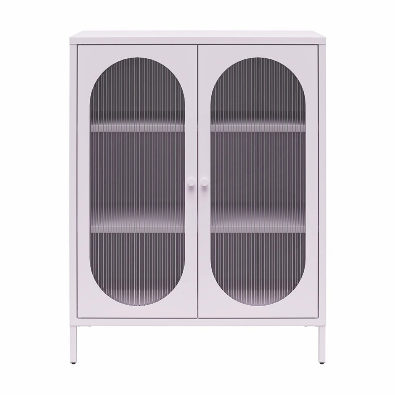Buffet décoratif 2 portes en métal avec verre cannelé, H 40,01 po x l 31,55 po x P 15,8 po