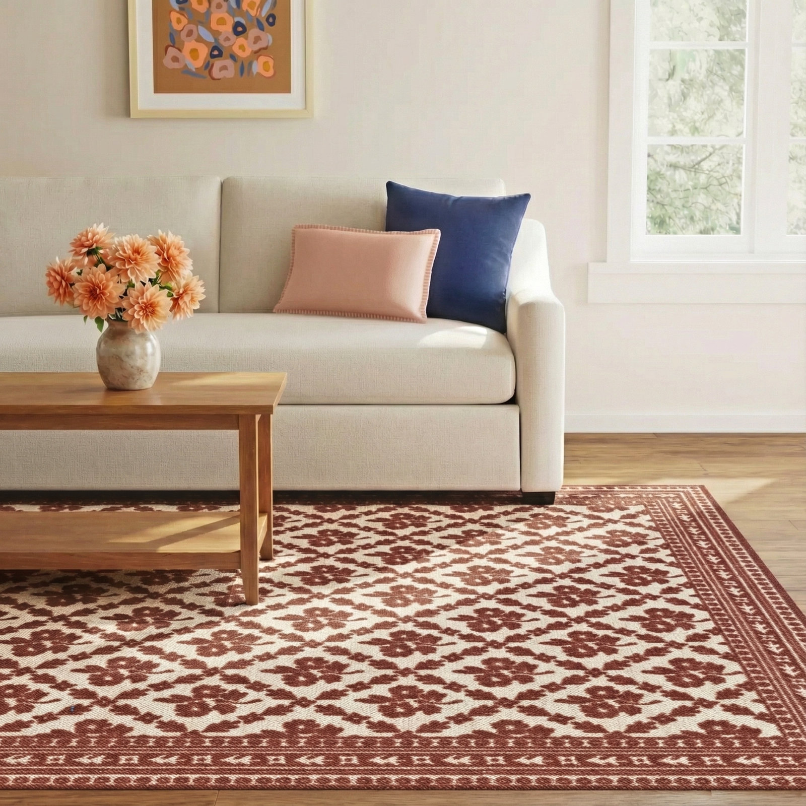 Anders Rust Floral Wool Rug, Rectangle 7'9" x 9'10"