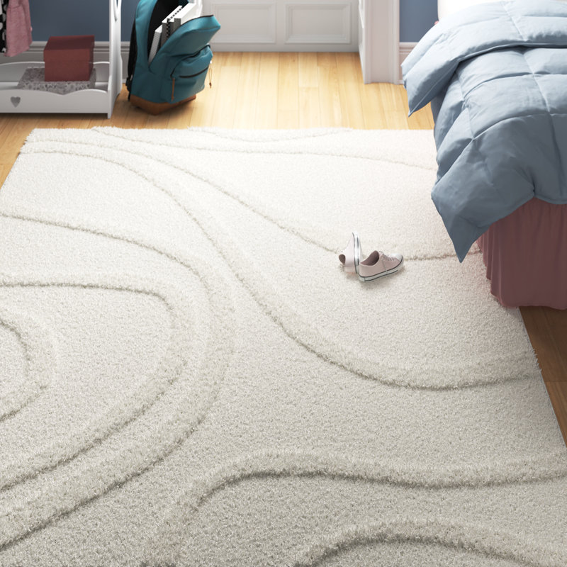Tapis tissé à la machine Ailey, Rectangle 7 pi 10 po x 10 pi, Beige / Blanc