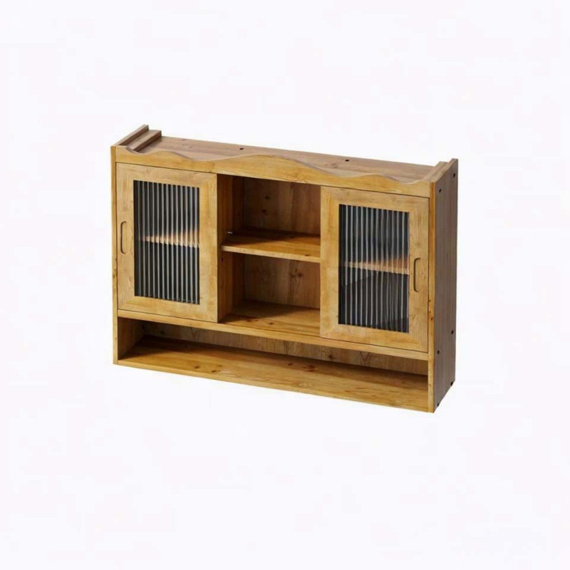 Armoire 35,4 "à 2 portes coulissantes et 3 niveaux d'espace de rangement, Naturel
