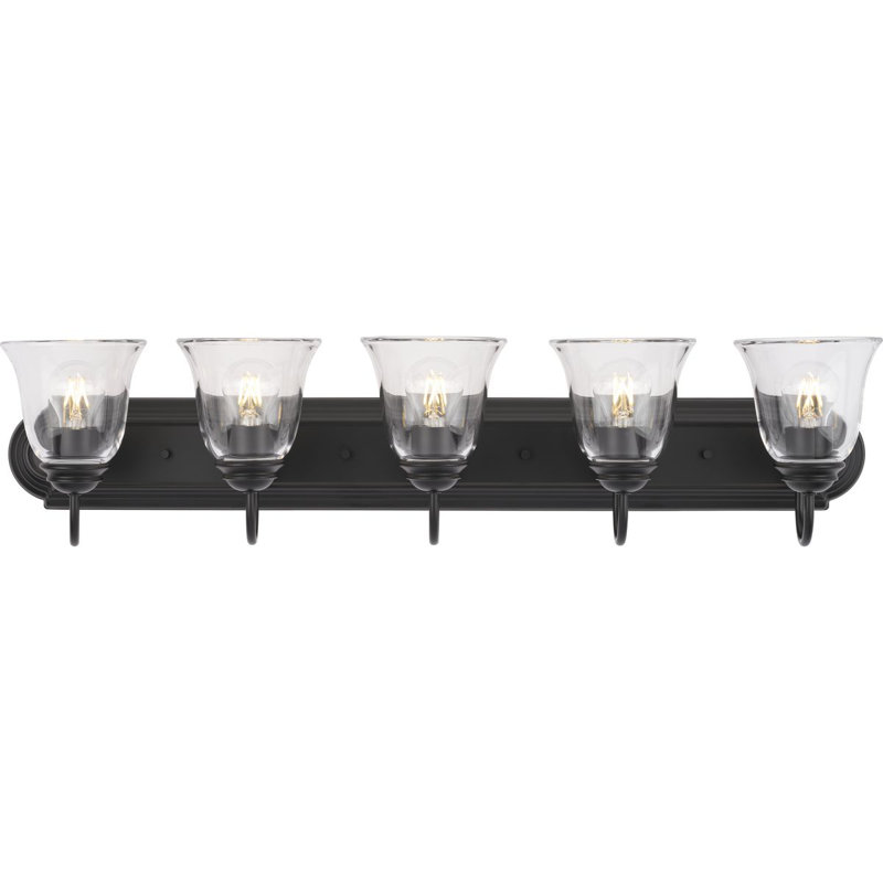 Matte Black 5-Light Vanity Fixture with Clear Glass Shades