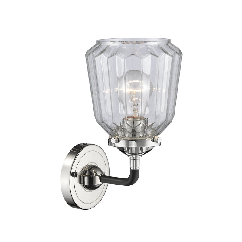 Bridger Armed Sconce, Clear, Black/Polished Nickel, Bulb Not Included
