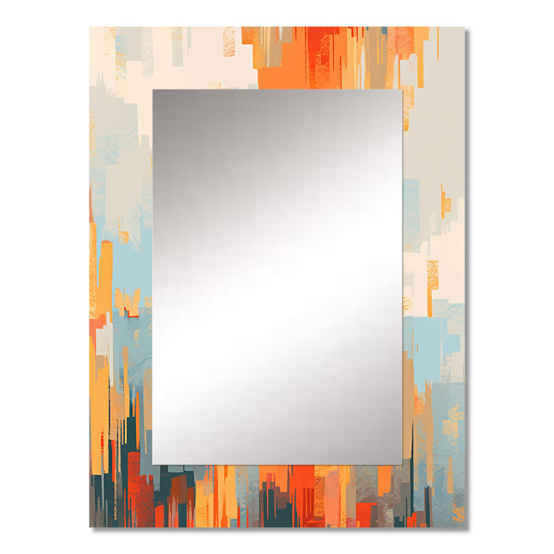 Orange Beige Shattered Realities - Cubism Mirror, Orange Decorative Wall Mirror, Printed Metal Art, 32" x 24"