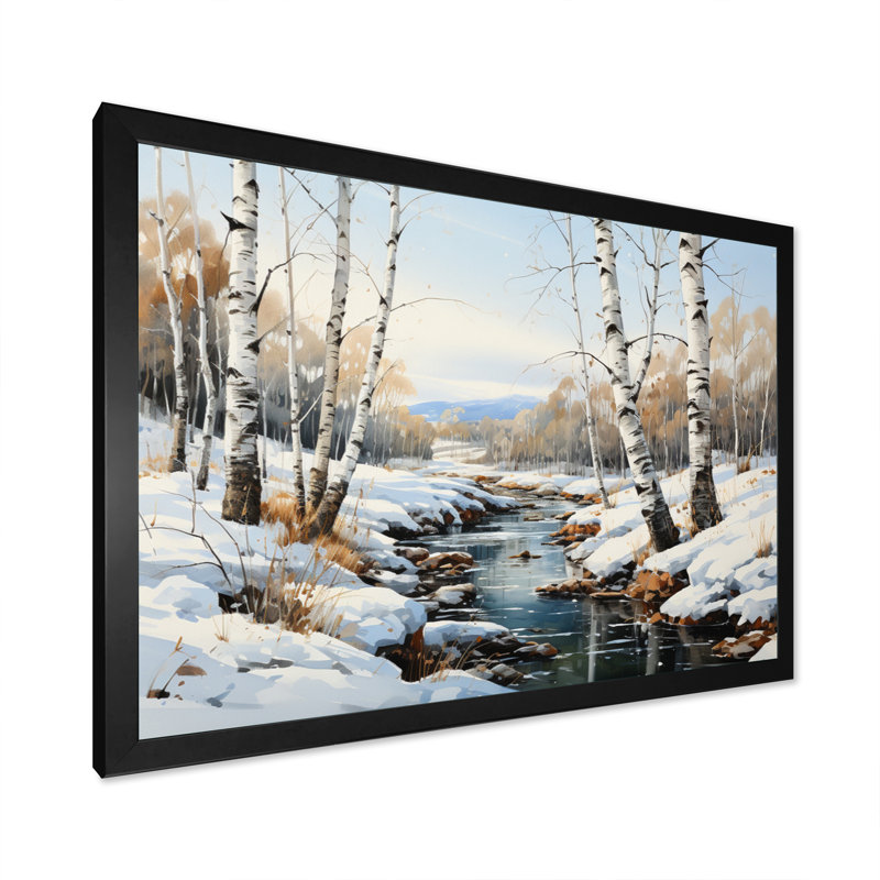 Birch Woods Winter Whispers I - impression sur toile de bouleau, Cadre simple noir, H 34 po x l 44 po x P 1,5 po