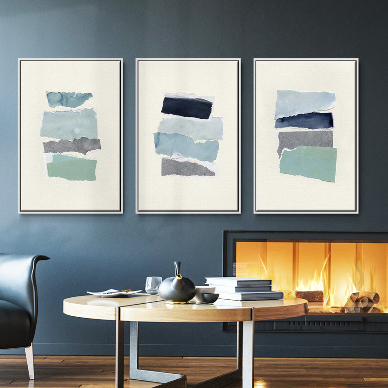 Seaside Color Study II - Ensemble de 3 cadres flottants sur toile, H 27 po x l 54 po, Blanc