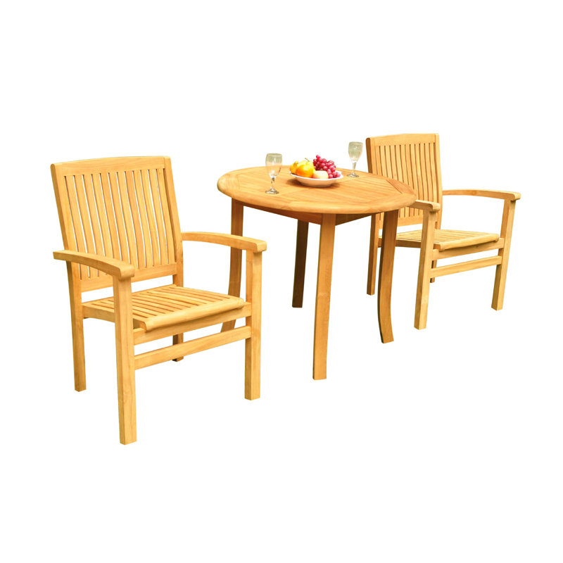 Masuda 2 - Person Teak Wood Patio Dining Set with Round Table