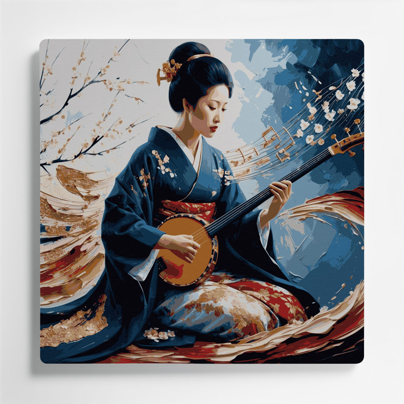 «Music Shamisen», art mural en métal mauve, H 16 po x l 16 po