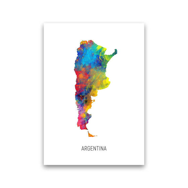 Argentina Watercolour Map by Michael Tompsett - Print, Unframed, 42cm H x 30cm W x 1cm D