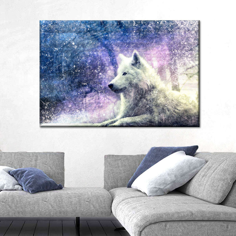 Loup blanc sur toile, H 8 po x l 12 po x P 1 po