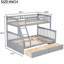Lit superposé simple au-dessus d'un lit double avec tiroirs, gris et convertible, bois de pin, garde-corps sécuritaires, structure solide convertible facile à assembler, rails en forme de clôture-618665715-618665724