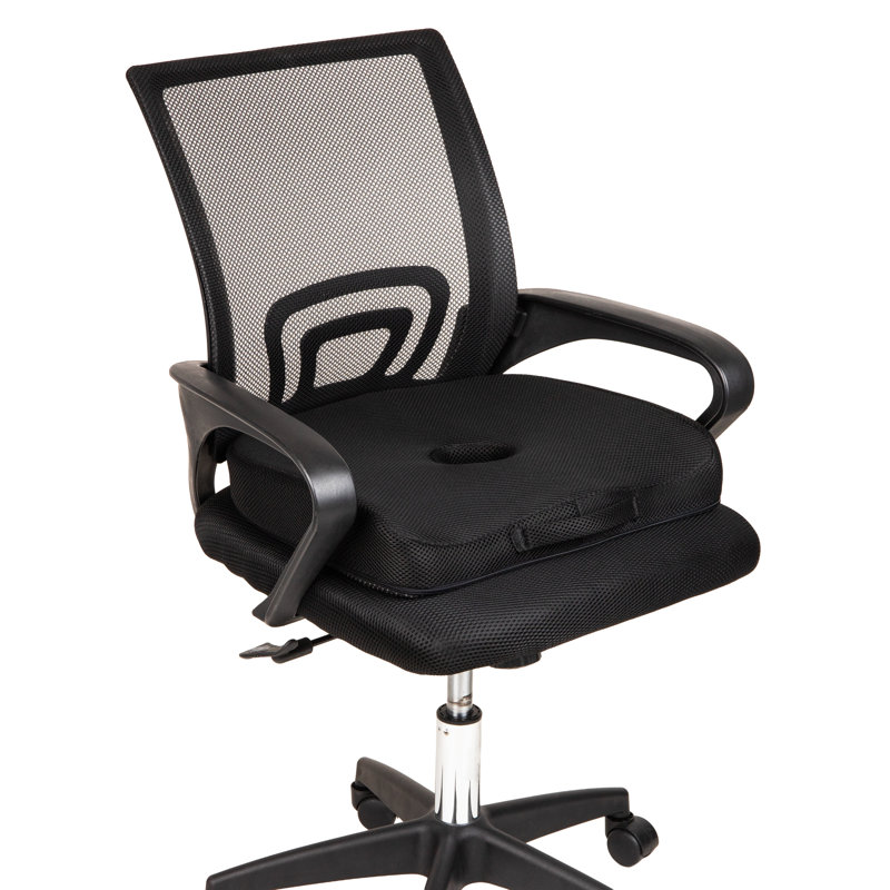 Mind Reader Memory Foam and Gel Seat Cushion with Tailbone Cutout, Ergonomic Pressure Relief for Office, Car, and More, 17.5"L x 14.5"W x 3.25"H, Black