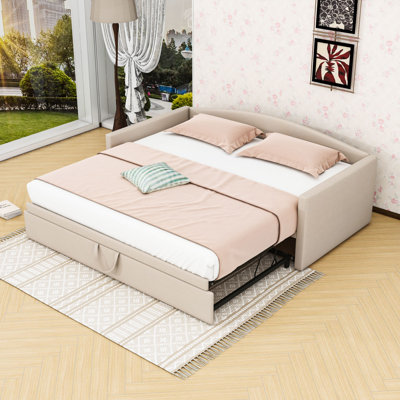 Twin Size Velvet Upholstered Daybed with Pop Up Twin Trundle