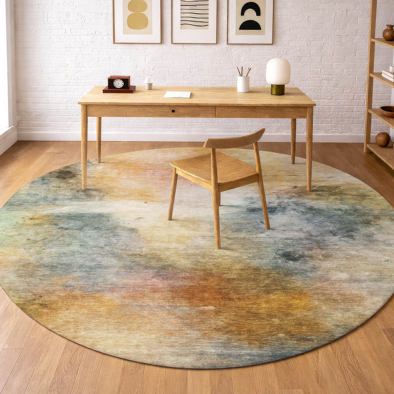 Machine Washable Indoor/Outdoor Chantille ACN2883 Abstract Rug, 8' Round, Copper