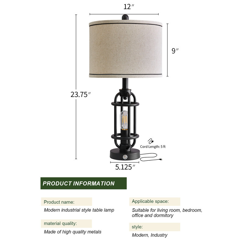Jacolbi 3 Way Dimmable Touch Control Table Lamp with Dual USB Ports