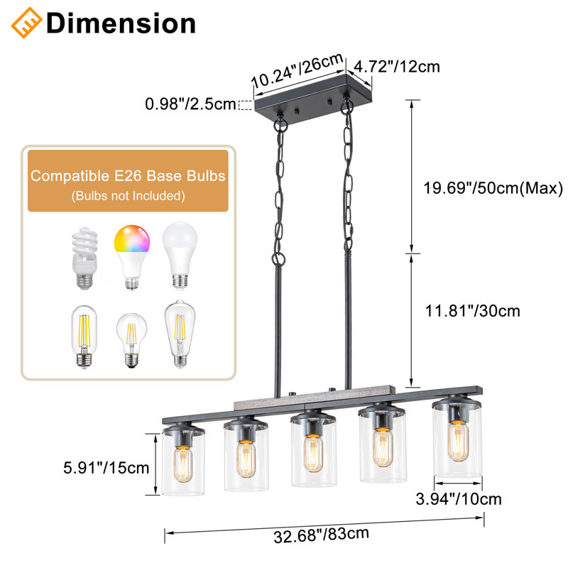 Luminaire suspendu noir 5 lumières Tempe