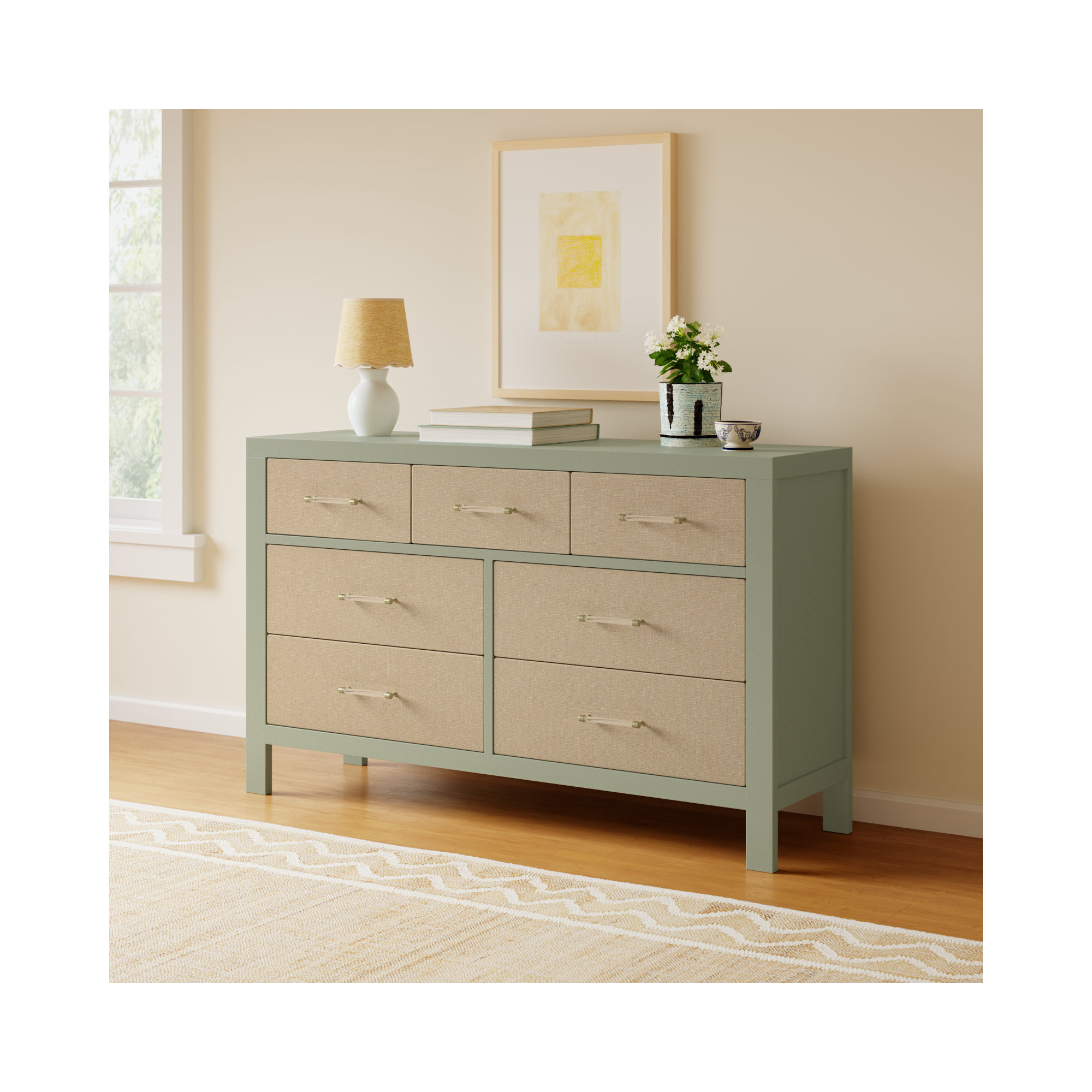 Eloise 7-Drawer Assembled Dresser, French Sage/Performance Sand Eco-Weave