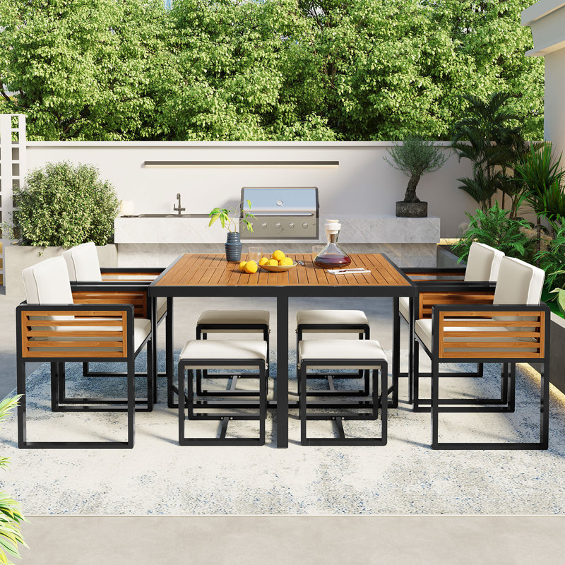 Ensemble repas de patio en bois d'acacia 9 pièces GO, Beige