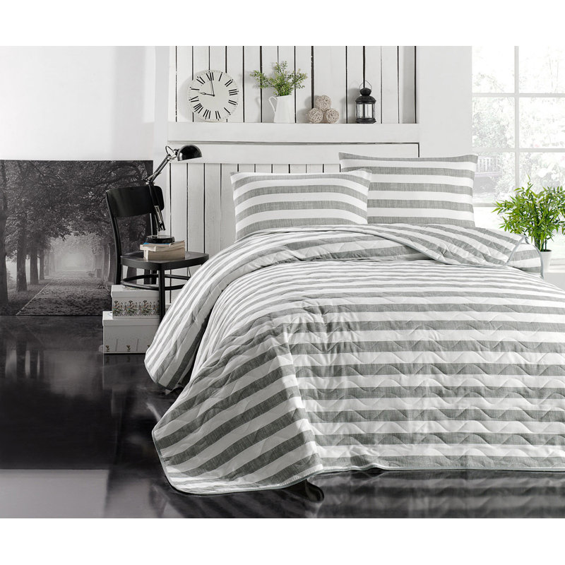 Bedspread Set with 1 Pillowcase, 160 x 220 cm Bedspread - 1 Pillowcase, Light Grey