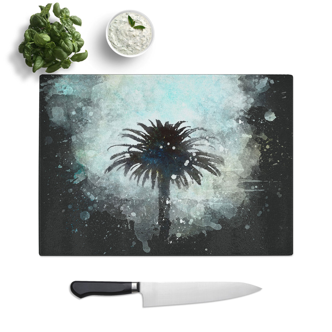 Tempered Glass Palm Tree in California Chopping Board