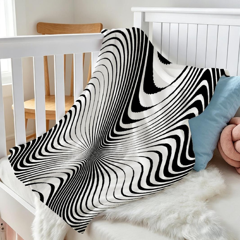 Jeté en molleton blanc ultra doux en flanelle à motif abstrait avec lignes ondulées, Jeté 30 po x 40 po