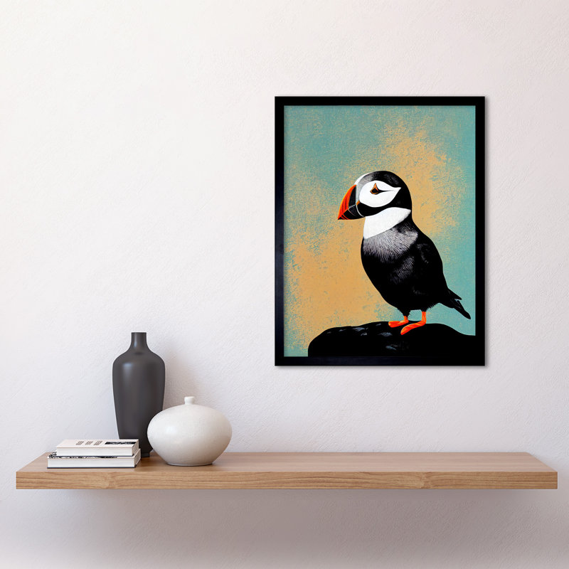 Cute Puffin Bird On Rock - Single Picture Frame Print