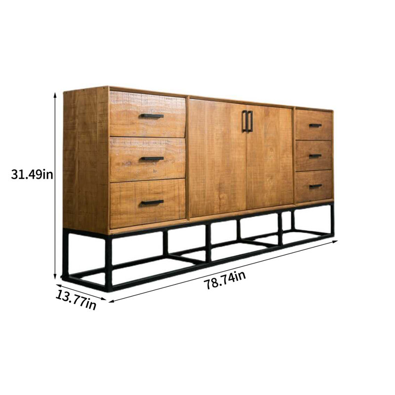 Retro Simple Iron Wrought Solid Wood Sideboard, 31.49" H x 78.74" W x 13.77" D