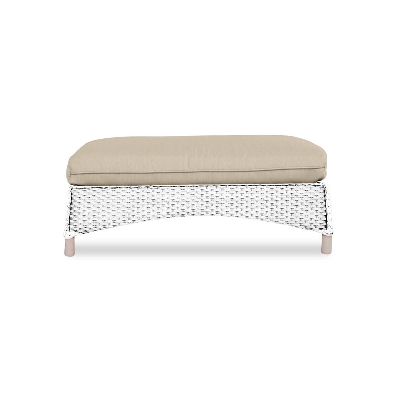 Mandalay Outdoor Ottoman, White, Rollo Linen