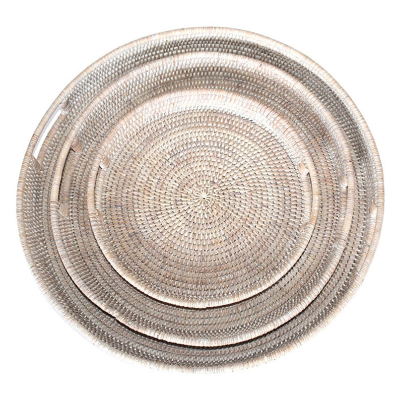 Rattan/Wicker Decorative Tray, White Wash