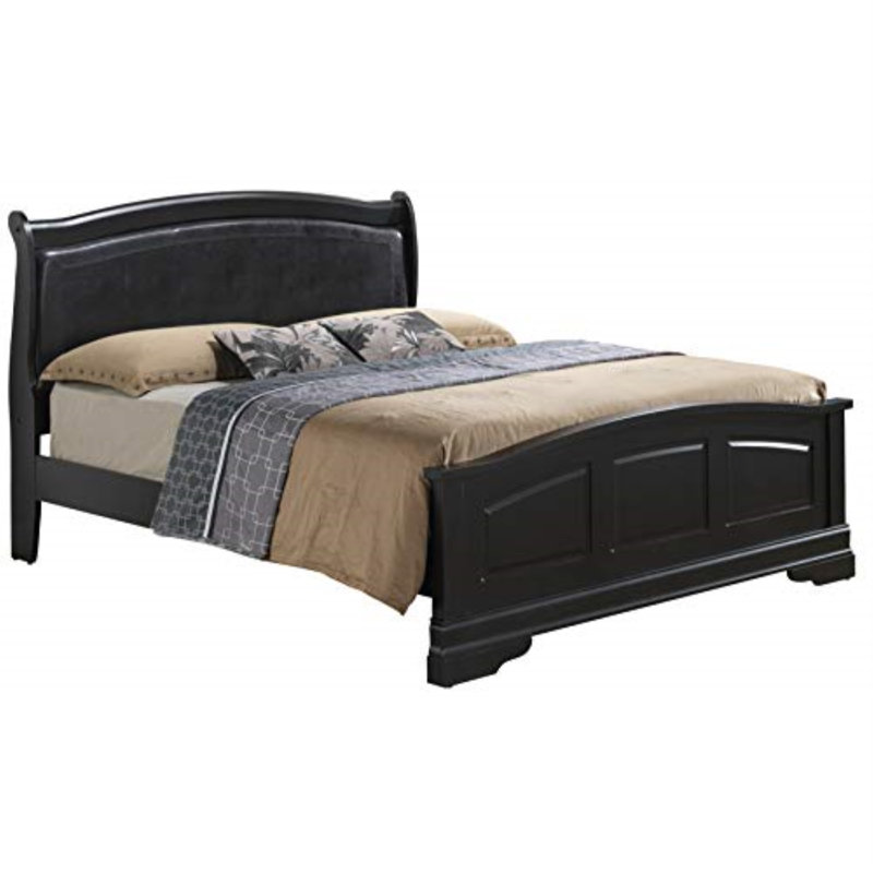 Citronelle Bed With Faux Leather Panel Headboard, Full, Black