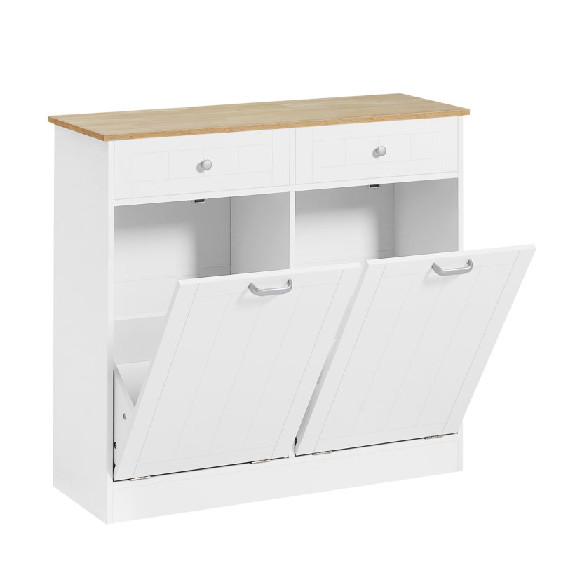 Armoire inclinable à deux compartiments, armoire de tri autoportante, panier à linge, blanc