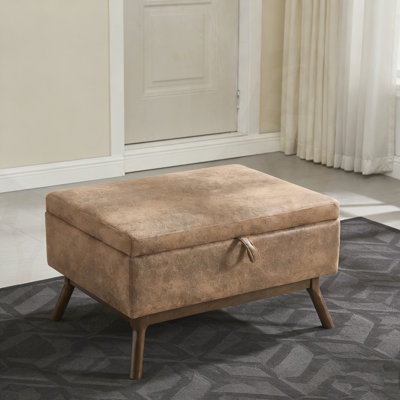 Banc de rangement avec repose-pieds Mid-Century avec table basse relevable et polyvalence.