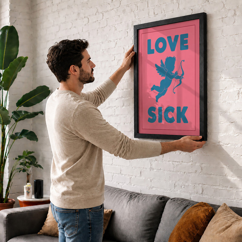 Love Sick Cupid Typography - Print, Oak, A3 - 42.0 x 29.7 cm
