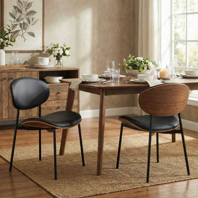 Ensemble de 6 chaises de salle à manger de style Mid-Century moderne - Bois cintré de qualité supérieure avec revêtement ergonomique en similicuir