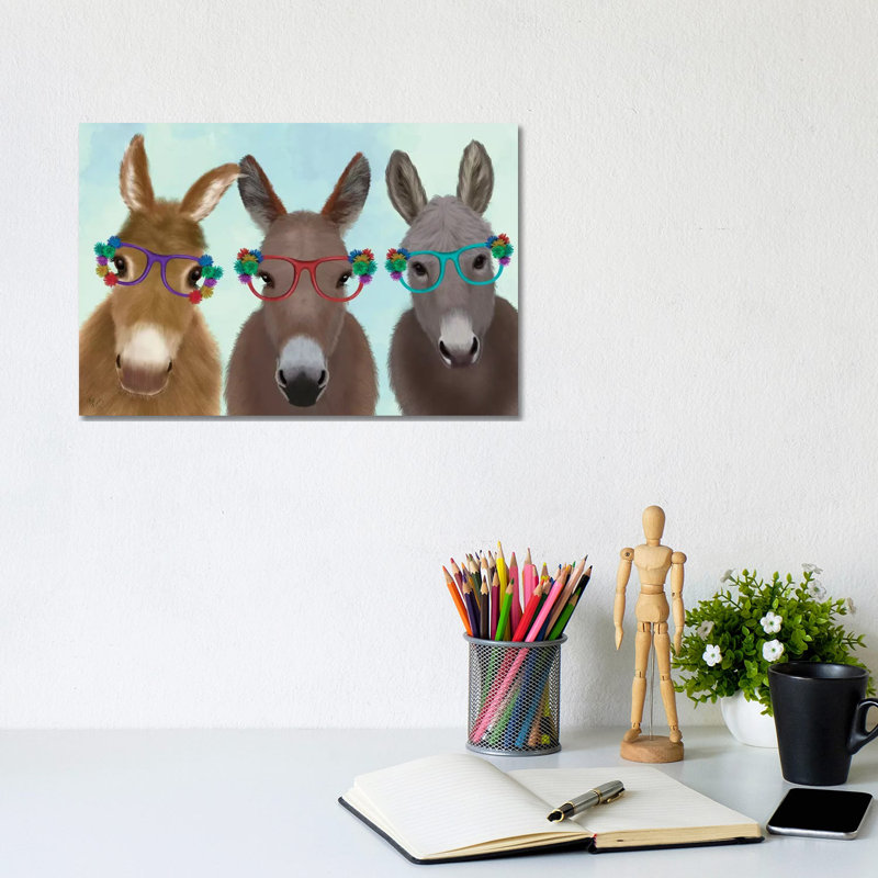 Donkey Trio Flower Glasses by Fab Funky - Wrapped Canvas Gallery-Wrapped Canvas Giclée, 20.32 cm H x 30.48 cm W
