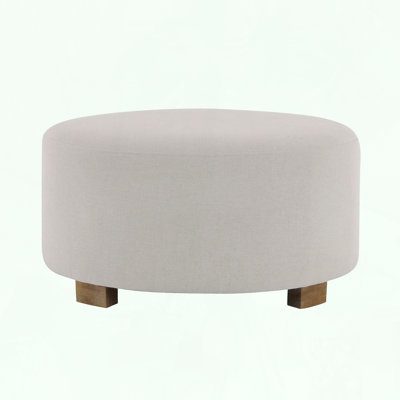 Round Ottoman with Wooden Legs and Simple Design