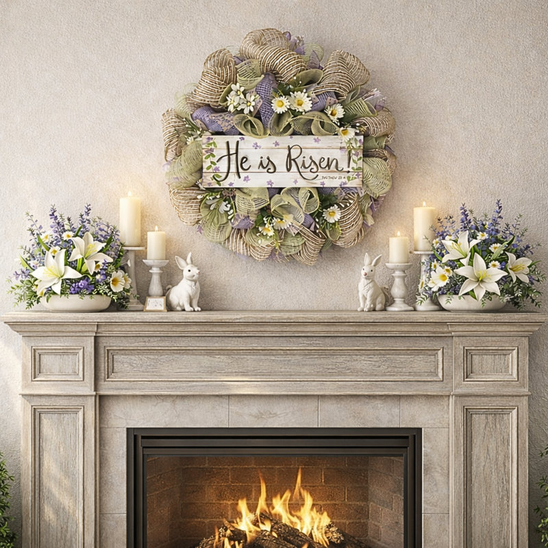 Religious Easter Wreath He Is Risen