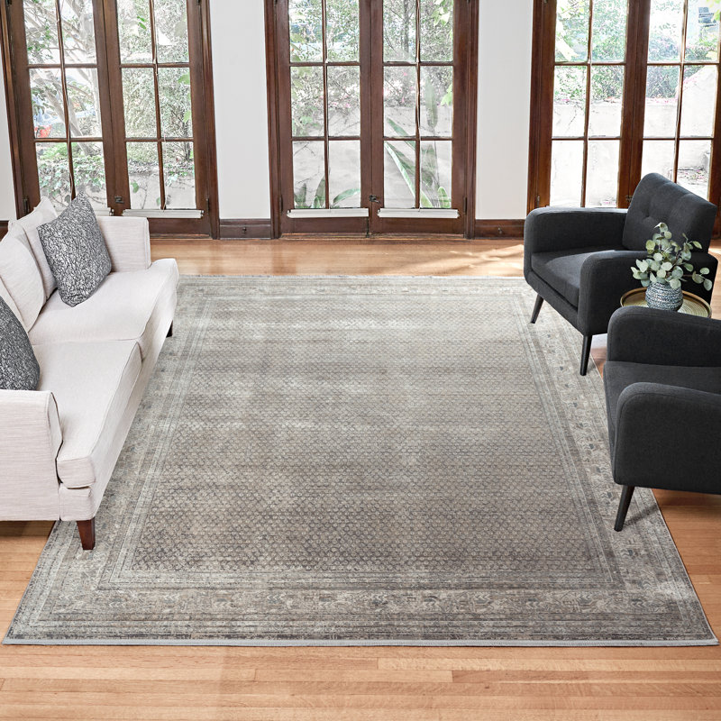 Tapis floral en viscose / acrylique gris foncé Florance Modica, Rectangle 5 pi 3 po x 7 pi 5 po