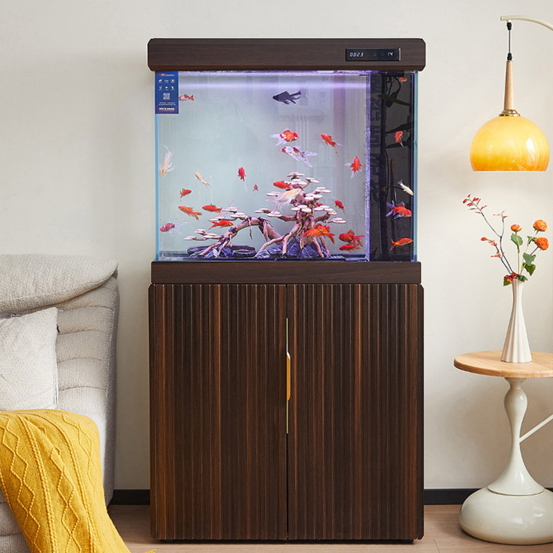 Nouveau réservoir d'eau sur pied de 47,24 po de style chinois à fond brun avec filtre, 61.02" H x 47.24" W x 16.54" D