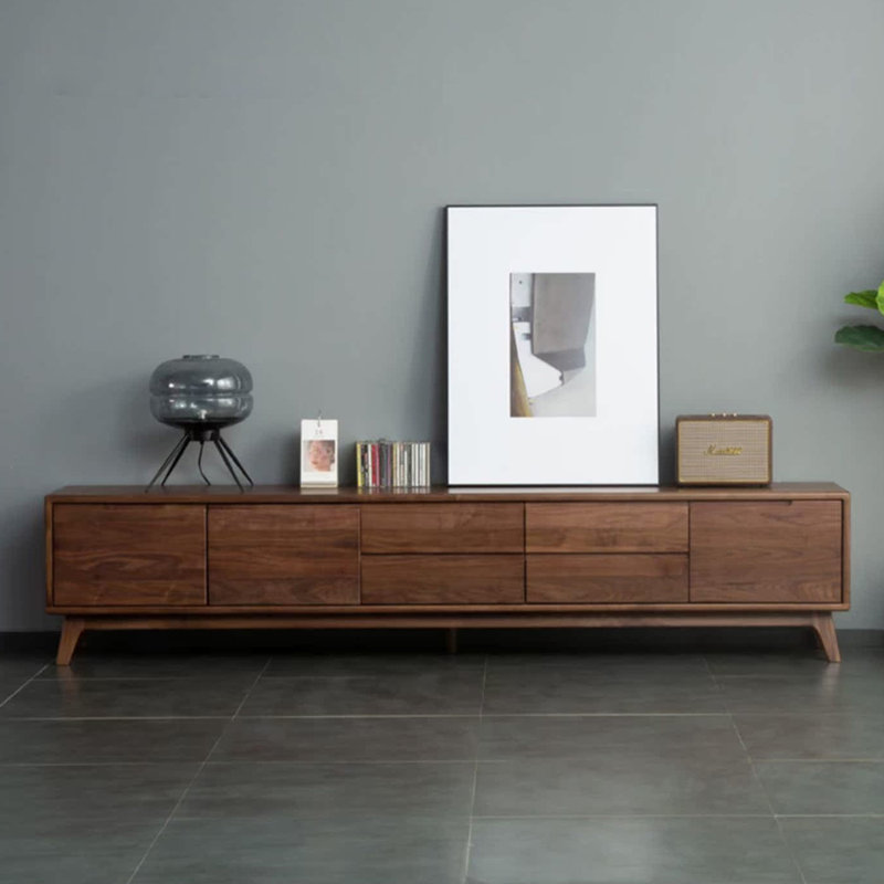 Meuble télé de salon en bois massif, 70.87"