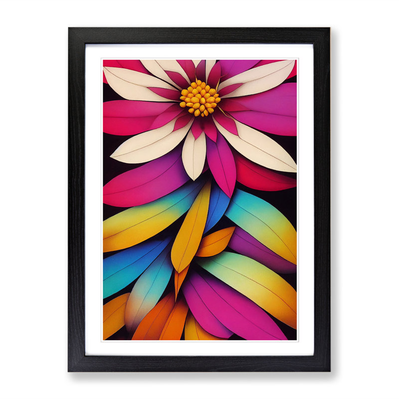 FRM-V0523-818X Floral Indian Art - Picture Frame Print, 64cm H x 46cm W, Black Framed