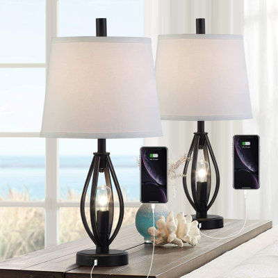 Persijs 22'' Metal Table Lamp with Night Light and USB Ports 