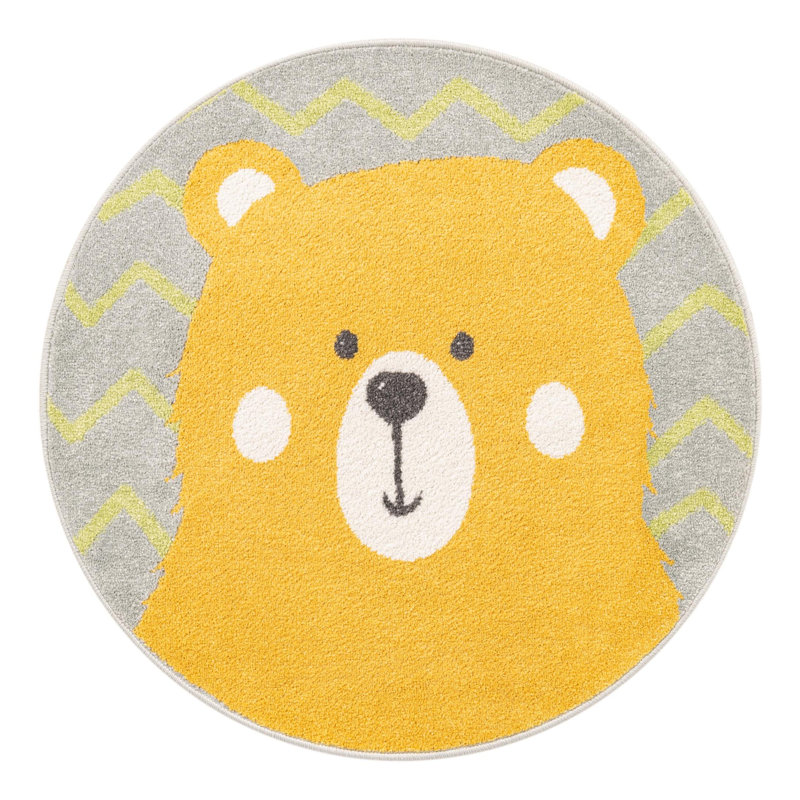 Tapis pour enfant Whimsy Kids, Rond 3 pi 3 po, Gris/Jaune
